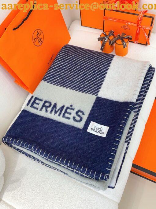 Replica Hermes H Riviera Blanket in Marine Wool and Cashmere 11