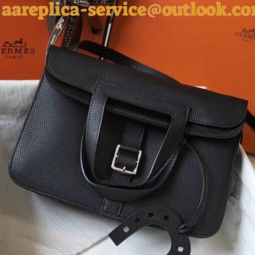 Replica Hermes Halzan 31cm Bag In Black Clemence Leather 3