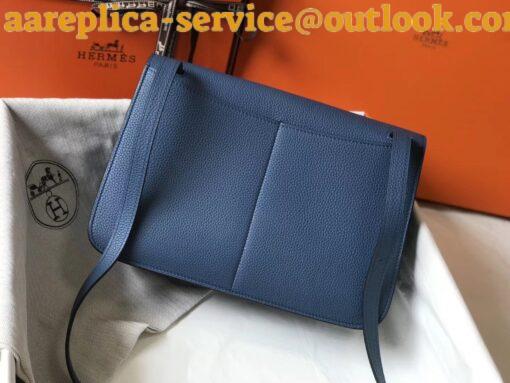 Replica Hermes Halzan 31cm Bag In Blue Agate Clemence Leather 5