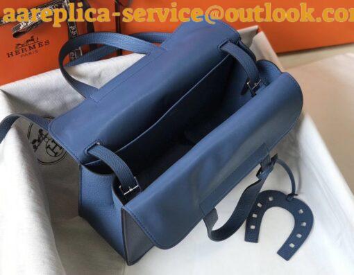 Replica Hermes Halzan 31cm Bag In Blue Agate Clemence Leather 6