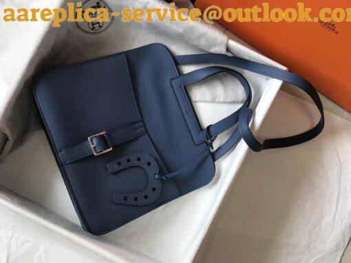 Replica Hermes Halzan 31cm Bag In Blue Agate Clemence Leather 7