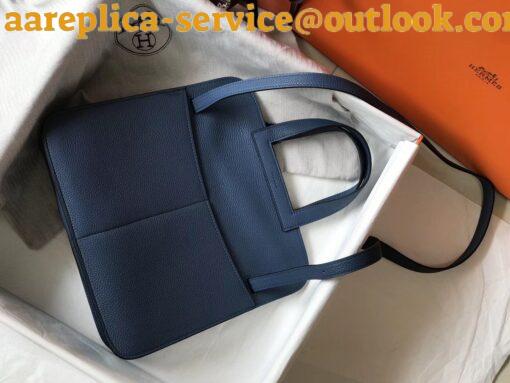 Replica Hermes Halzan 31cm Bag In Blue Agate Clemence Leather 8