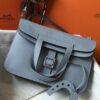 Replica Hermes Halzan 31cm Bag In Blue Agate Clemence Leather 10