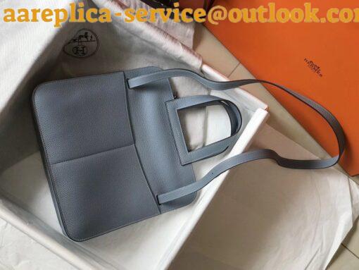 Replica Hermes Halzan 31cm Bag In Blue Lin Clemence Leather 6