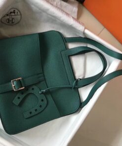 Replica Hermes Halzan 31cm Bag In Malachite Clemence Leather