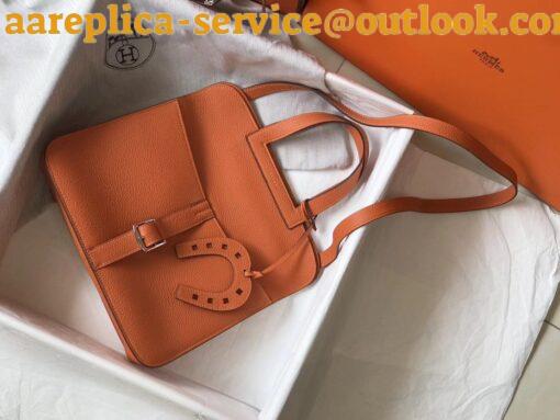 Replica Hermes Halzan 31cm Bag In Orange Clemence Leather