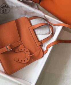 Replica Hermes Halzan 31cm Bag In Orange Clemence Leather 2