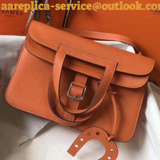 Replica Hermes Halzan 31cm Bag In Orange Clemence Leather 8