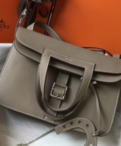 Replica Hermes Halzan 31cm Bag In Tourterelle Clemence Leather