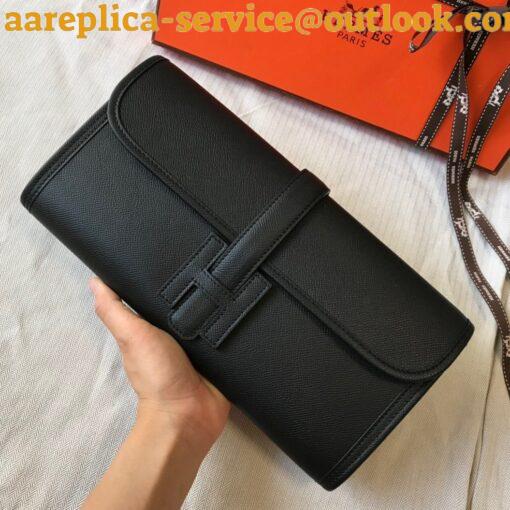 Replica Hermes Jige Elan 29 Clutch Bag In Black Epsom Leather