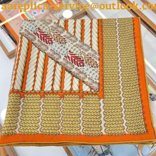 Replica Hermes Orange Dressage Tressage Shawl 140 3