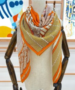 Replica Hermes Orange Dressage Tressage Shawl 140