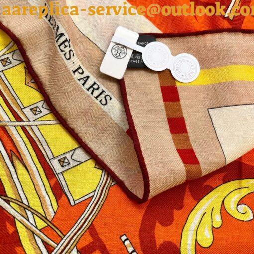 Replica Hermes Orange Voitures en Equilibre Shawl 140 5