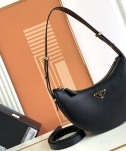 Replica Prada Arque Shoulder Bag in Black Leather 2