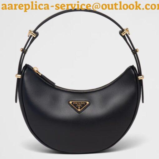 Replica Prada Arque Shoulder Bag with Flap in Black Leather 17