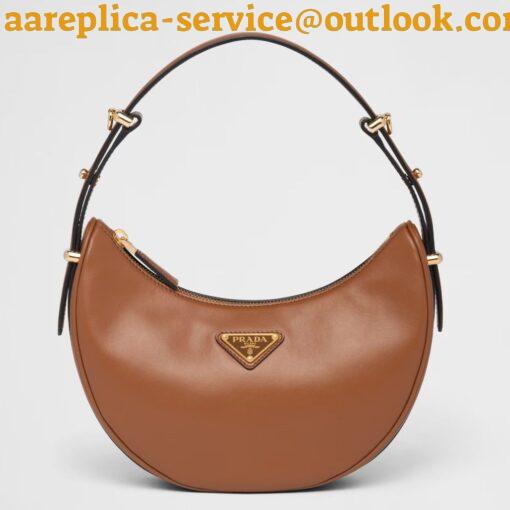 Replica Prada Arque Shoulder Bag with Flap in Brown Leather 2