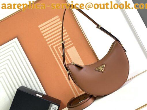 Replica Prada Arque Shoulder Bag with Flap in Brown Leather 5