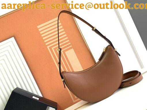 Replica Prada Arque Shoulder Bag with Flap in Brown Leather 6