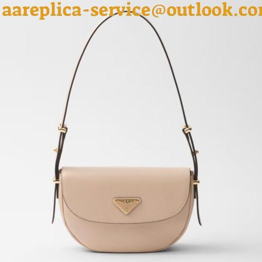 Replica Prada Arque Shoulder Bag with Flap in Beige Leather