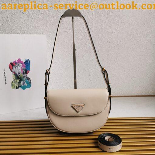 Replica Prada Arque Shoulder Bag with Flap in Beige Leather 10