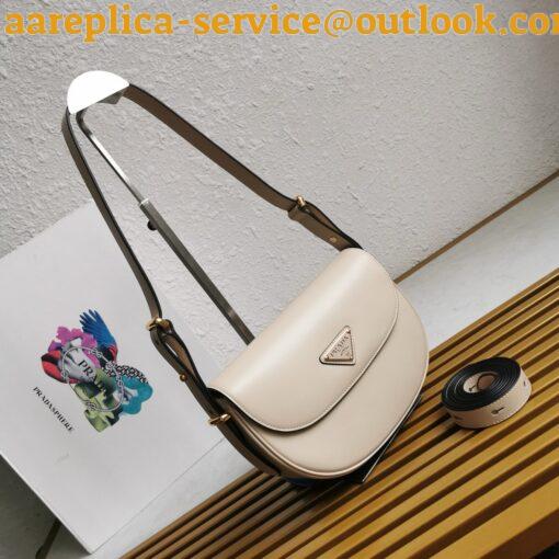 Replica Prada Arque Shoulder Bag with Flap in Beige Leather 11