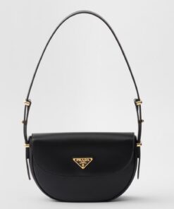 Replica Prada Arque Shoulder Bag with Flap in Black Leather