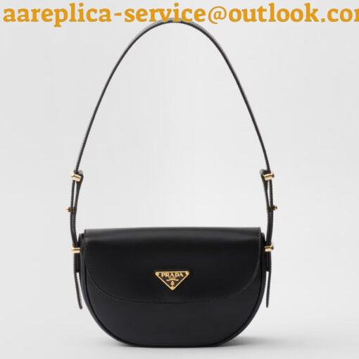 Replica Prada Arque Shoulder Bag with Flap in Black Leather 22