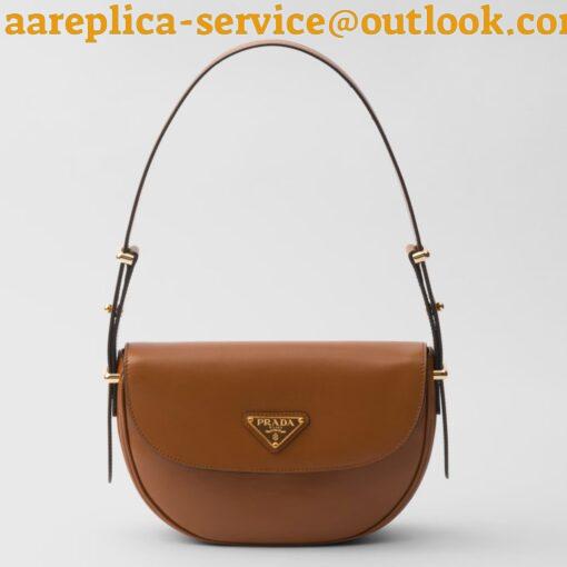 Replica Prada Arque Shoulder Bag with Flap in Brown Leather