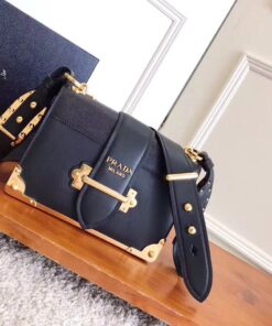 Replica Prada Cahier Shoulder Bag In Black Leather