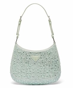 Replica Prada Cleo Bag In Aqua Satin with Cystal Appliques