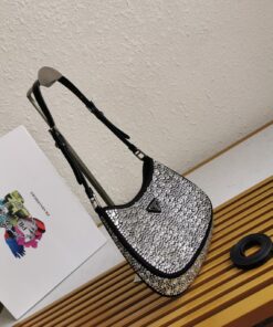 Replica Prada Cleo Bag In Black Satin with Cystal Appliques