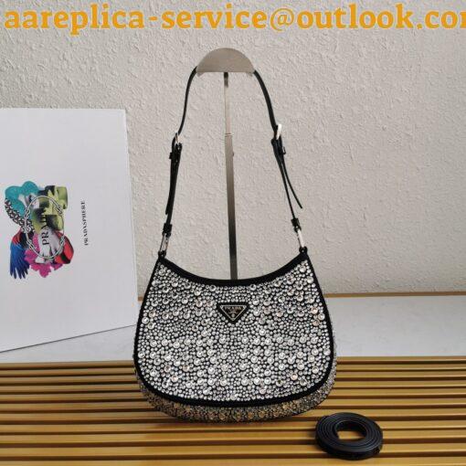 Replica Prada Cleo Bag In Black Satin with Cystal Appliques 8