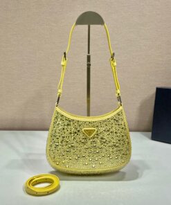 Replica Prada Cleo Bag In Yellow Satin with Cystal Appliques