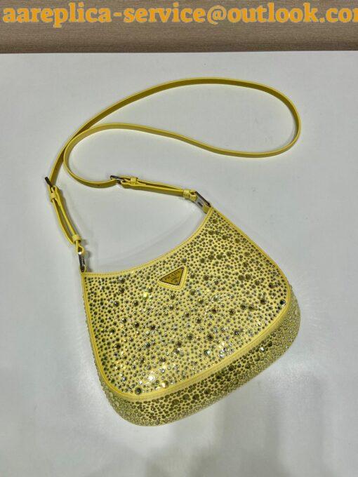 Replica Prada Cleo Bag In Yellow Satin with Cystal Appliques 3