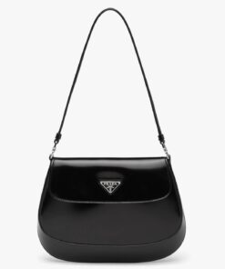 Replica Prada Cleo Flap Bag In Black Brushed Leather