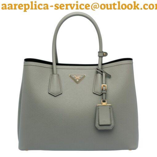 Replica Prada Double Medium Tote Bag In Grey Saffiano Leather