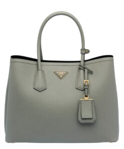 Replica Prada Double Medium Tote Bag In Grey Saffiano Leather 2