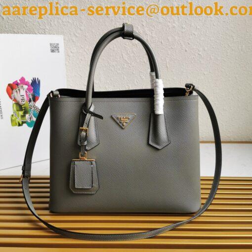 Replica Prada Double Medium Tote Bag In Grey Saffiano Leather 3