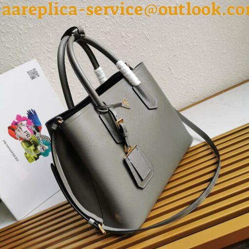 Replica Prada Double Medium Tote Bag In Grey Saffiano Leather 5