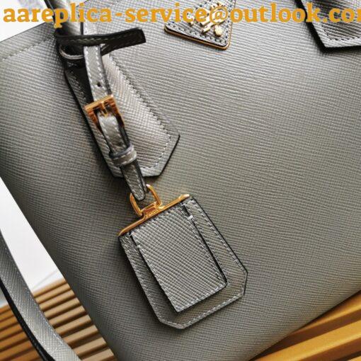 Replica Prada Double Medium Tote Bag In Grey Saffiano Leather 9