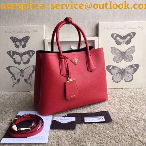 Replica Prada Double Medium Tote Bag In Red Saffiano Leather