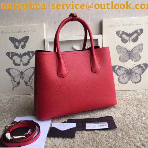 Replica Prada Double Medium Tote Bag In Red Saffiano Leather 7