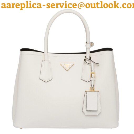 Replica Prada Double Medium Tote Bag In White Saffiano Leather