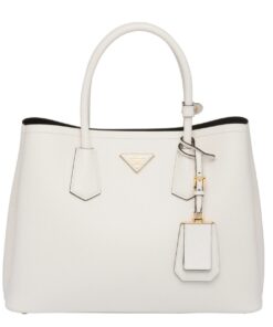 Replica Prada Double Medium Tote Bag In White Saffiano Leather 2