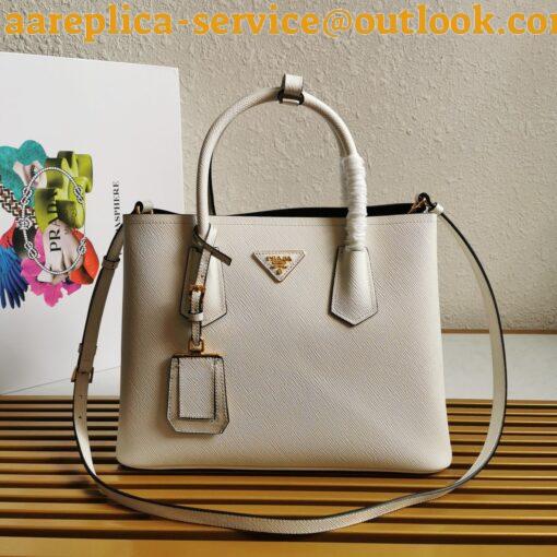 Replica Prada Double Medium Tote Bag In White Saffiano Leather 3