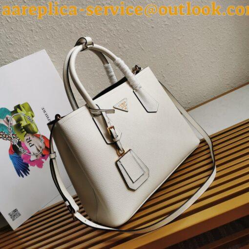 Replica Prada Double Medium Tote Bag In White Saffiano Leather 8