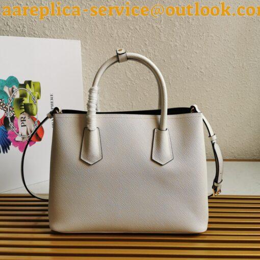 Replica Prada Double Medium Tote Bag In White Saffiano Leather 10