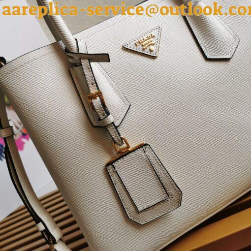 Replica Prada Double Medium Tote Bag In White Saffiano Leather 11