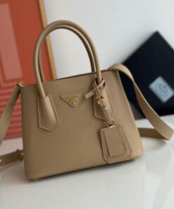 Replica Prada Double Mini Bag In Beige Saffiano Leather