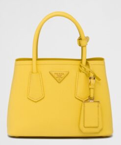 Replica Prada Double Mini Bag In Yellow Saffiano Leather